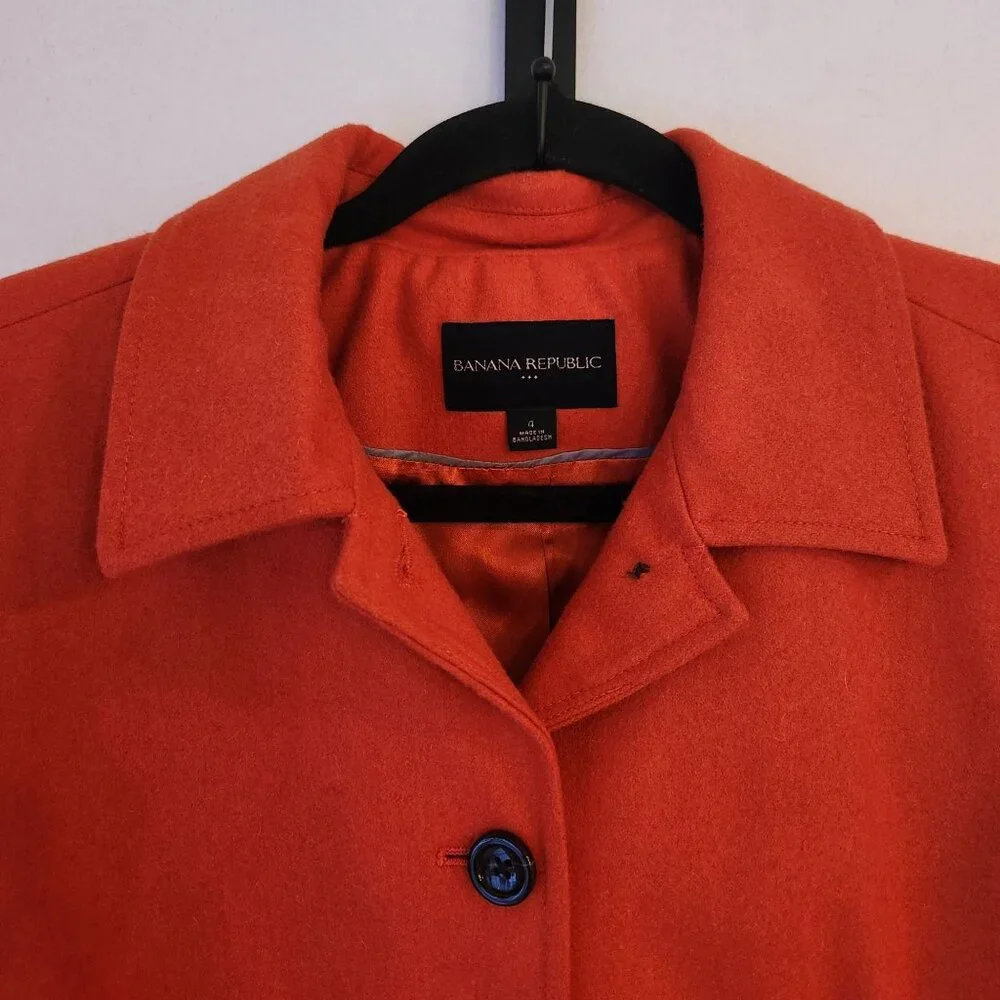 Banana Republic Wool Blend Orange Pea Coat Winter Jacket Career Women's 4